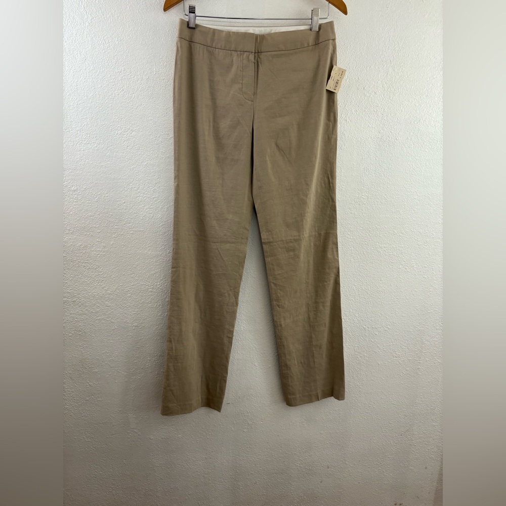 Elie tahari theora straight stone khaki linen blend pants size 4.
